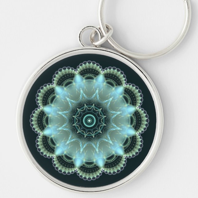 Chaveiro Mandala fractal de estrela brilhante (Frente)