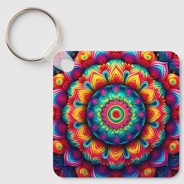 Chaveiro Mandala Geométrica Colorida Padrão-342678 (Frente)