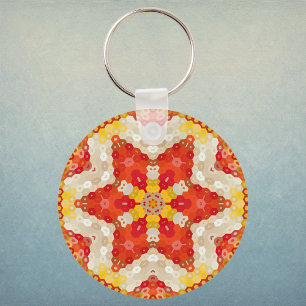 Chaveiro Mandala Hexagonal Vermelho e Amarelo