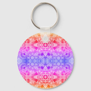 Chaveiro Mandala Kaleidoscópica em Azul, Amarelo e Rosa
