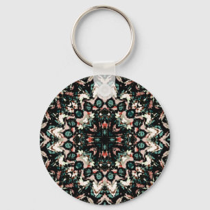 Chaveiro Mandala. Ornamento circular branco, verde, bege 