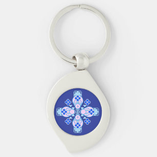 Chaveiro Mandala - orquídea, azul e cobalto