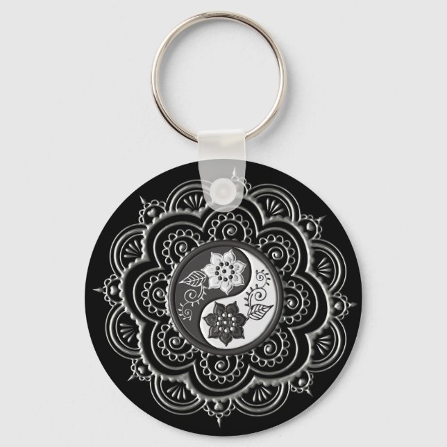 Chaveiro Mandala Prata e Preto (Frente)