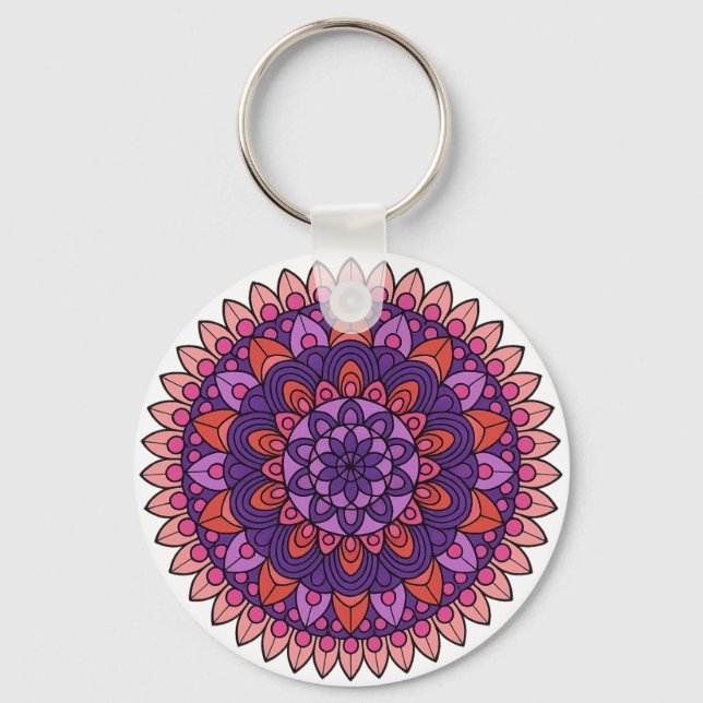 Chaveiro Mandala roxa e rosa (Frente)