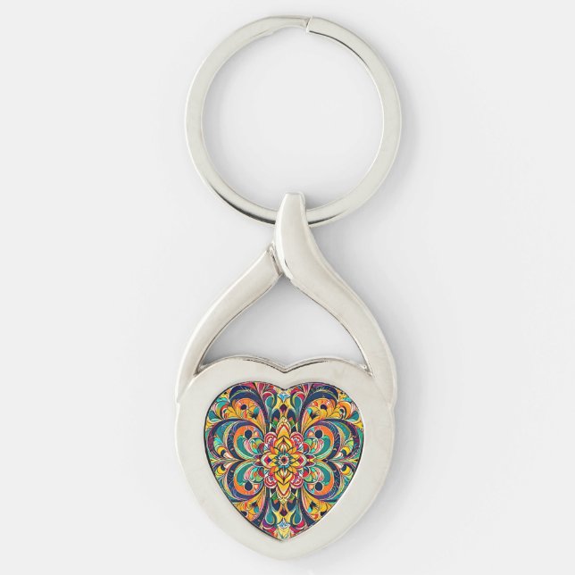 Chaveiro Mandala Sinfonia de Cores – Floral Psicodélico Ous (Frente)