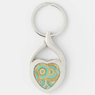Chaveiro Mandala Sobreposto Azul Marrom Dourado
