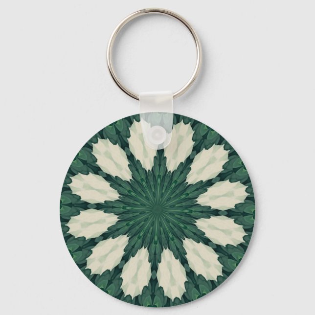 Chaveiro Mandala Tropical de Sacramento Folha Verde e Prata (Frente)