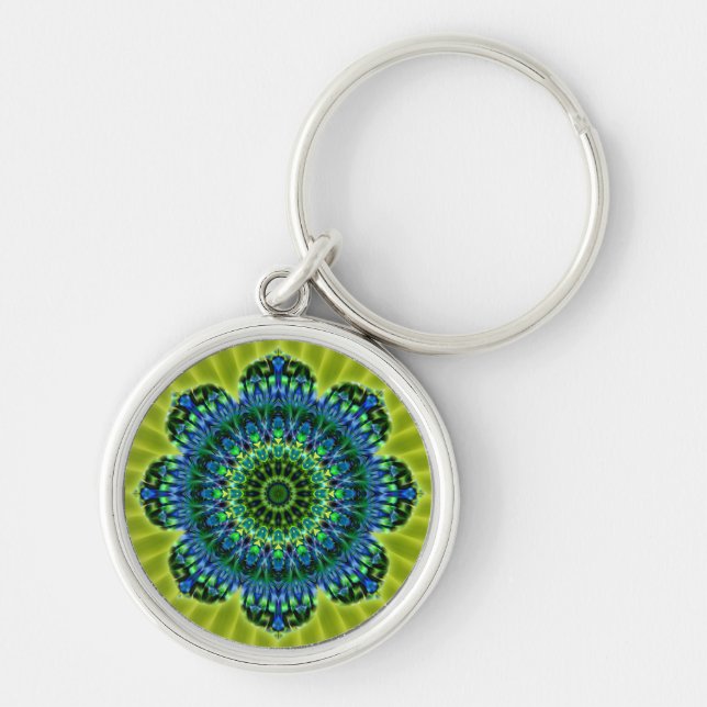 Chaveiro Mandala verde azul | flor lightgreen (Frente)