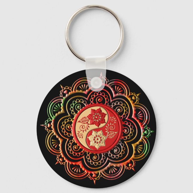 Chaveiro Mandala Vermelho e Dourado (Frente)