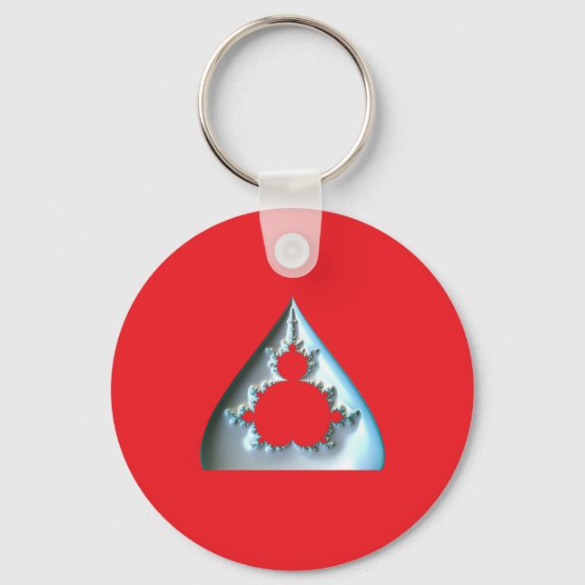 Chaveiro Mandelbrot Prateado em Fundo Vermelho (Frente)