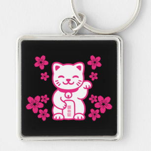 Chaveiro Maneki-neko japonês rosa