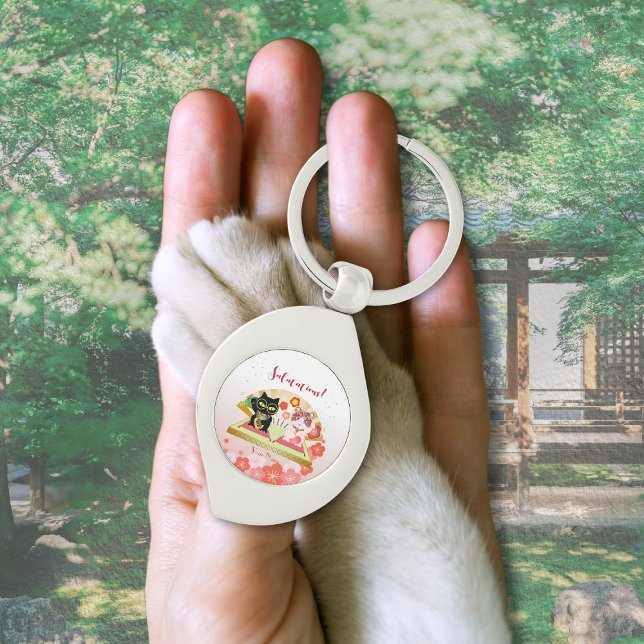 Chaveiro Maneki Neko Lucky Poiluna, metal de cor prateada (Maneki Neko Lucky Poiluna Keychain)