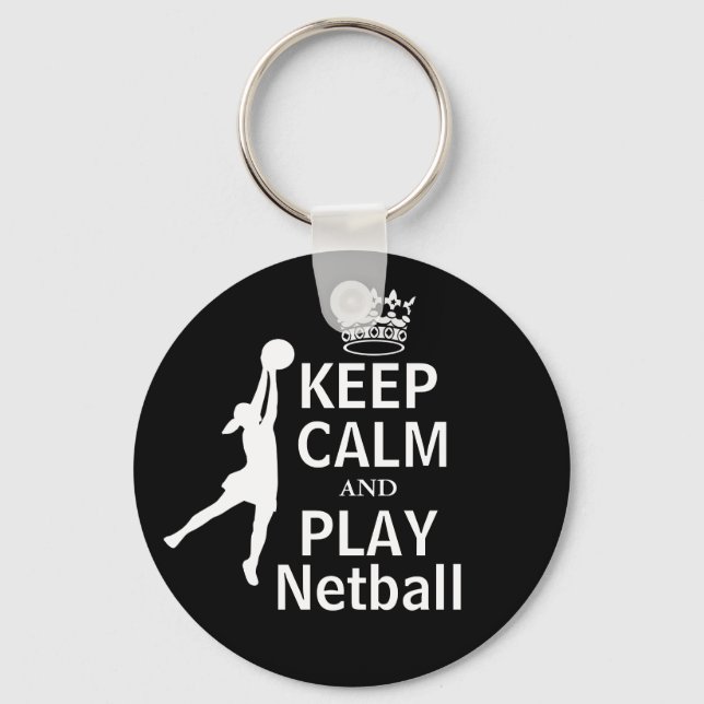 Chaveiro Mantenha calma e jogue o Design Netball (Frente)