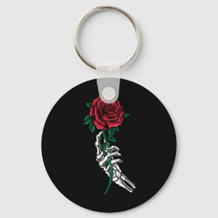 Chaveiro Mão De Esqueleto Segurando Uma Rosa vermelha De Fi