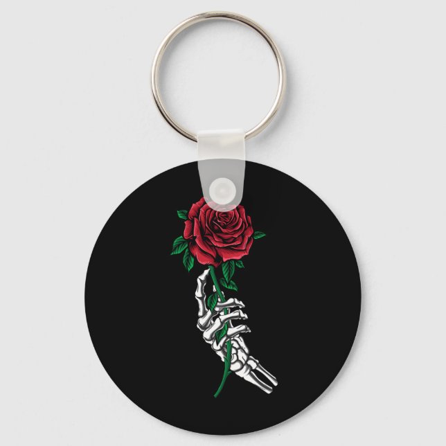 Chaveiro Mão De Esqueleto Segurando Uma Rosa vermelha De Fi (Frente)
