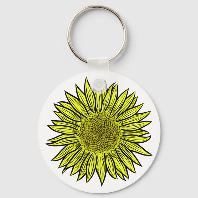 Chaveiro Mão De Girassol Amarelo Amarelo Floral Desenhada (Frente)