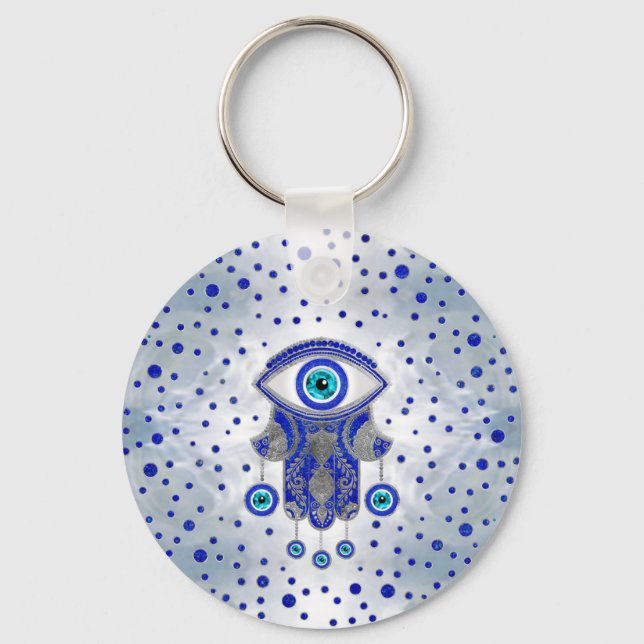 Chaveiro Mão de Hamsa - Mão de Fatima Lapis Lazuli e Silver (Frente)
