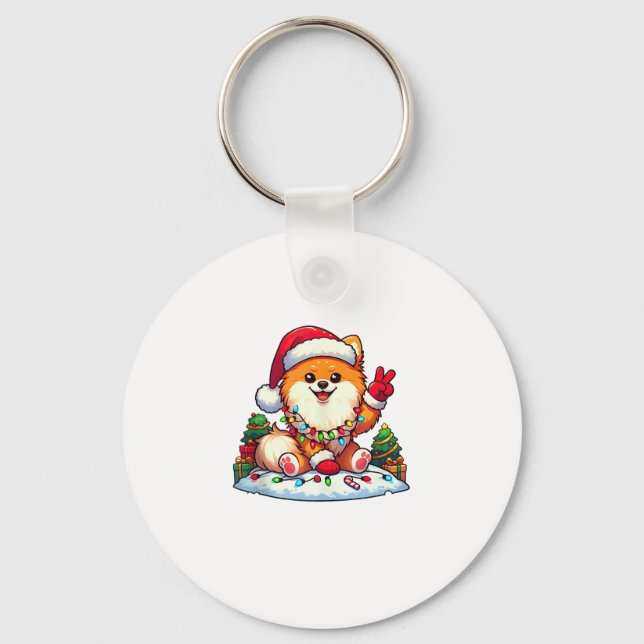 Chaveiro Mão de Paz Engraçada Luzes de Natal Pomeranianas M (Frente)