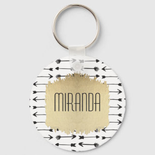 Chaveiro Mão preta & branca moderna monograma tirado das