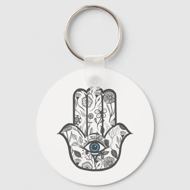 Chaveiro Mão Simples Desenhada Floral Hamsa (Frente)