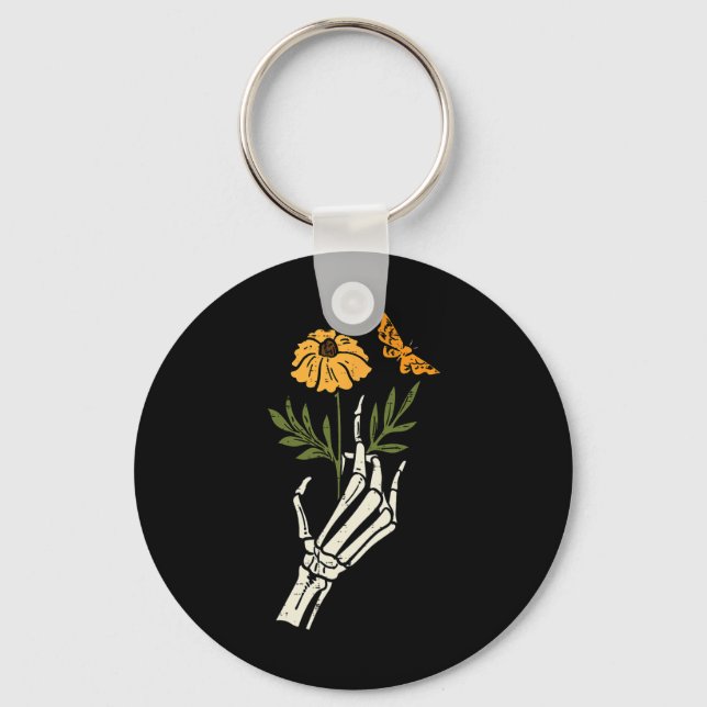 Chaveiro Mãos Florais Esqueletais Clicam em Halloween Retro (Frente)