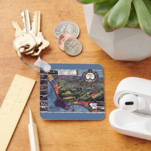 Chaveiro Mapa antigo da cidade aérea de Los Angeles, Calif