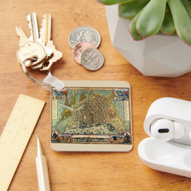 Chaveiro Mapa antigo de Amesterdã, Holanda, Países Baixos (Mesa)