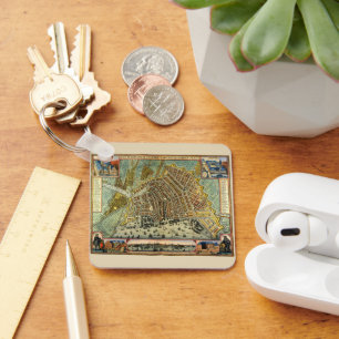 Chaveiro Mapa Antigo de Amsterdã, Holanda ou Países Baixos