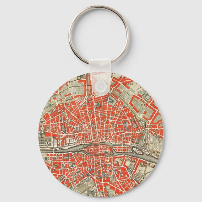 Chaveiro Mapa Antigo de Paris França (1721–1774) (Frente)