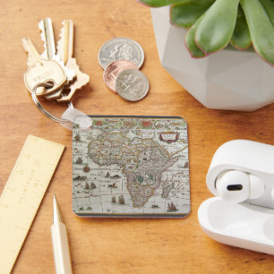 Chaveiro Mapa Antigo do Mundo da África por Blaeu, c.1635