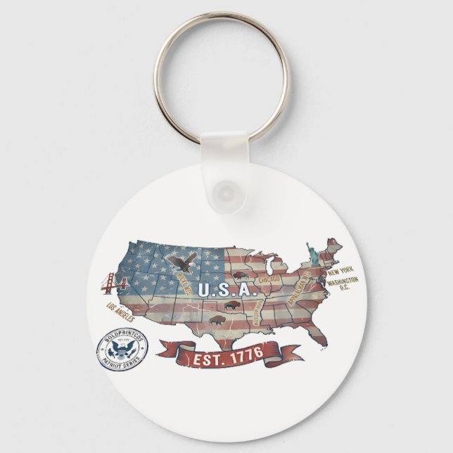Chaveiro Mapa Antigo dos Estados Unidos - American Patriot  (Frente)