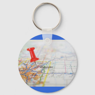 Chaveiro Mapa com Alfinete de Denver Colorado