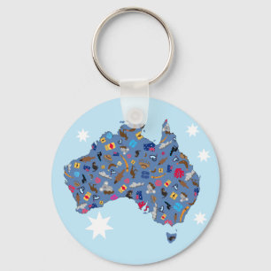 Chaveiro Mapa da Austrália com itens culturais