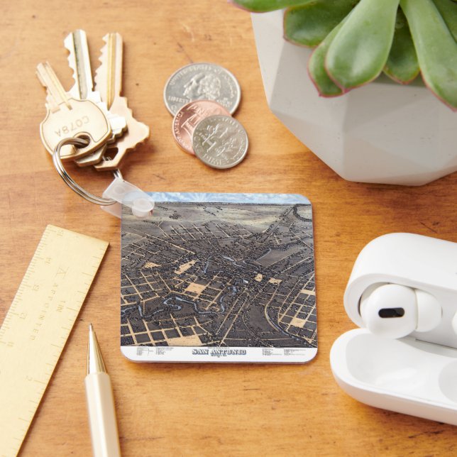 Chaveiro Mapa da cidade aérea antiga de San Antonio, Texas  (Mesa)