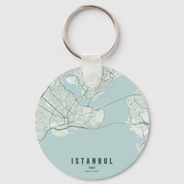 Chaveiro Mapa da Cidade de Istambul Turquia & Texto Persona (Frente)