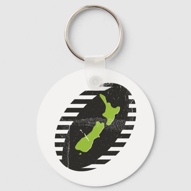 Chaveiro Mapa Da Nova Zelândia Sobre O Rugby Ball Grungy (Frente)