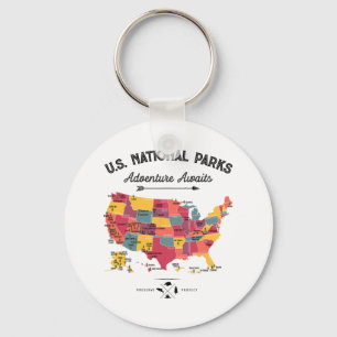 Chaveiro Mapa de 63 Parques Nacionais Us Park Retro Vintage