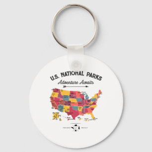 Chaveiro Mapa de 63 Parques Nacionais Us Park Retro Vintage