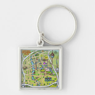 Chaveiro Mapa de Cartoons de San Antonio centro