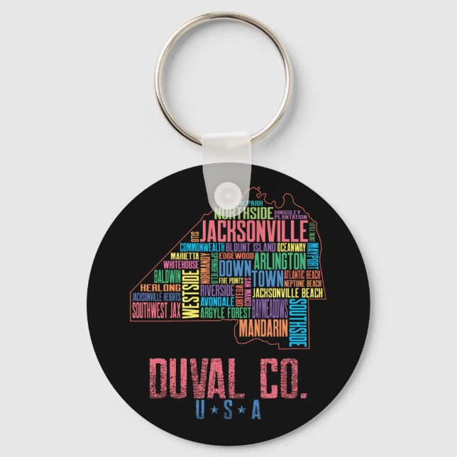Chaveiro Mapa de Jacksonville Duval County Florida USA (Frente)