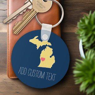 Chaveiro Mapa de Michigan com Coração de Amor Personalizado