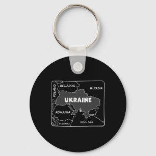 Chaveiro Mapa Desenhado à Mão com Linha Branca da Ucrânia e
