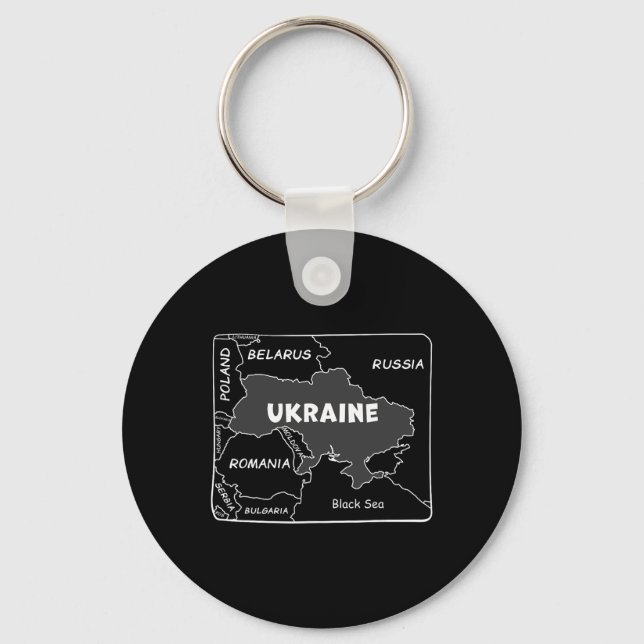 Chaveiro Mapa Desenhado à Mão com Linha Branca da Ucrânia e (Frente)