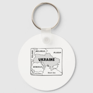 Chaveiro Mapa Desenhado à Mão de Linha Preta da Ucrânia e P