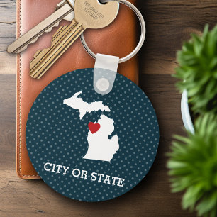 Chaveiro Mapa do Estado de Michigan em forma de Coração Per