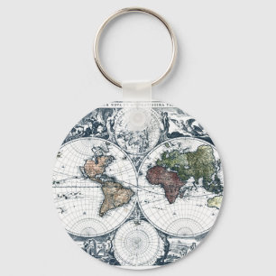 Chaveiro Mapa do mundo 1658 de Nicolao Visscher do vintage