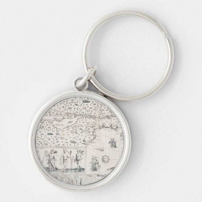 Chaveiro Mapa do Mundo Medieval Quebec - Nouvelle - França  (Frente)