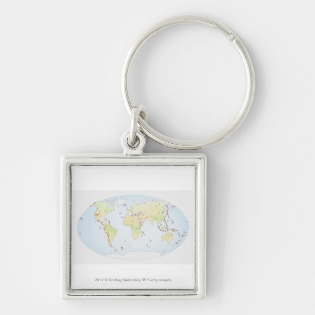 Chaveiro Mapa do mundo que mostra locais da atividade (Frente)