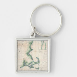 Chaveiro Mapa do vintage do litoral de Massachusetts