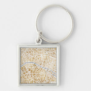 Chaveiro Mapa dourado da cidade de Paris